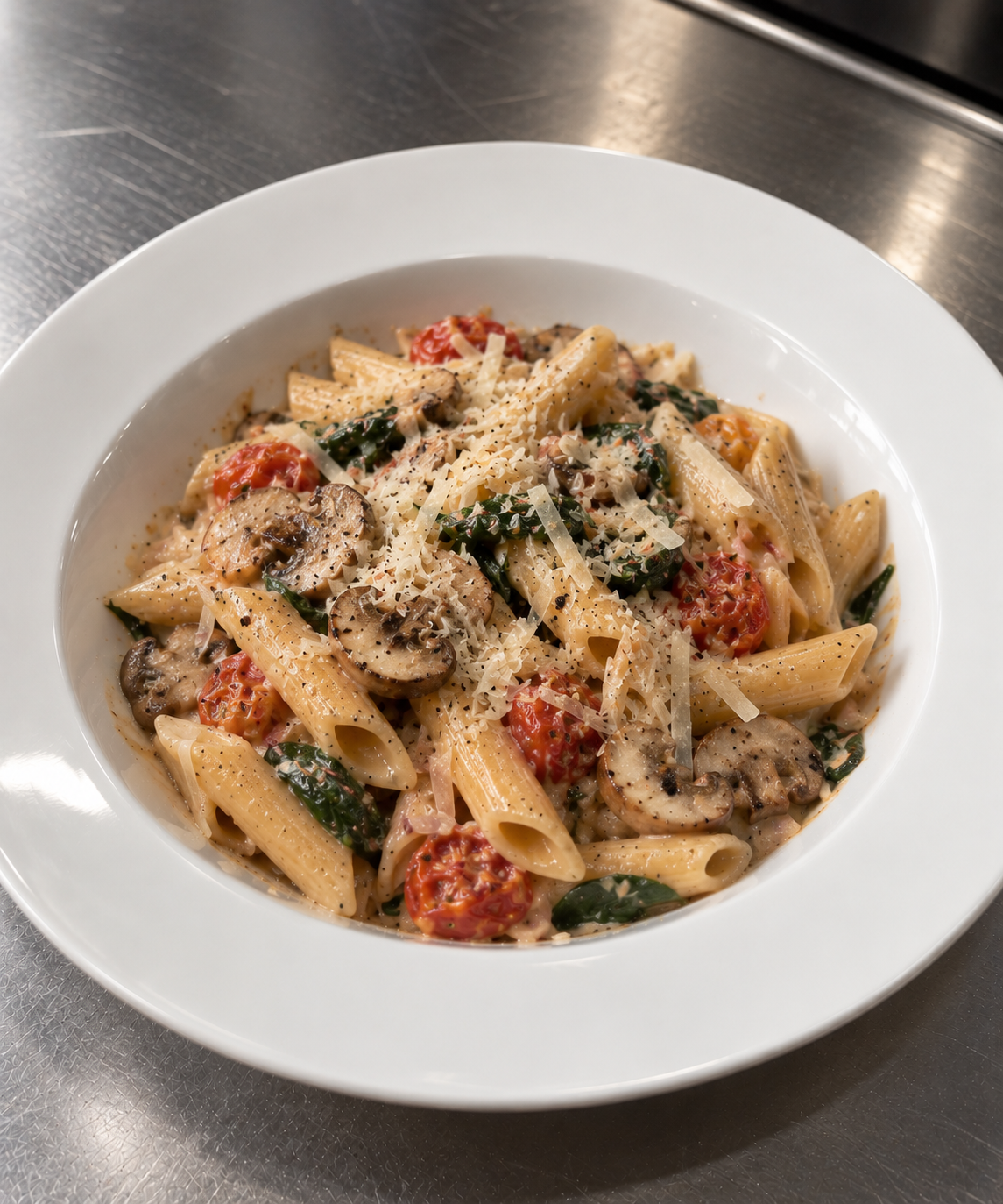 Pasta Cremosa de Tomate y Espinaca